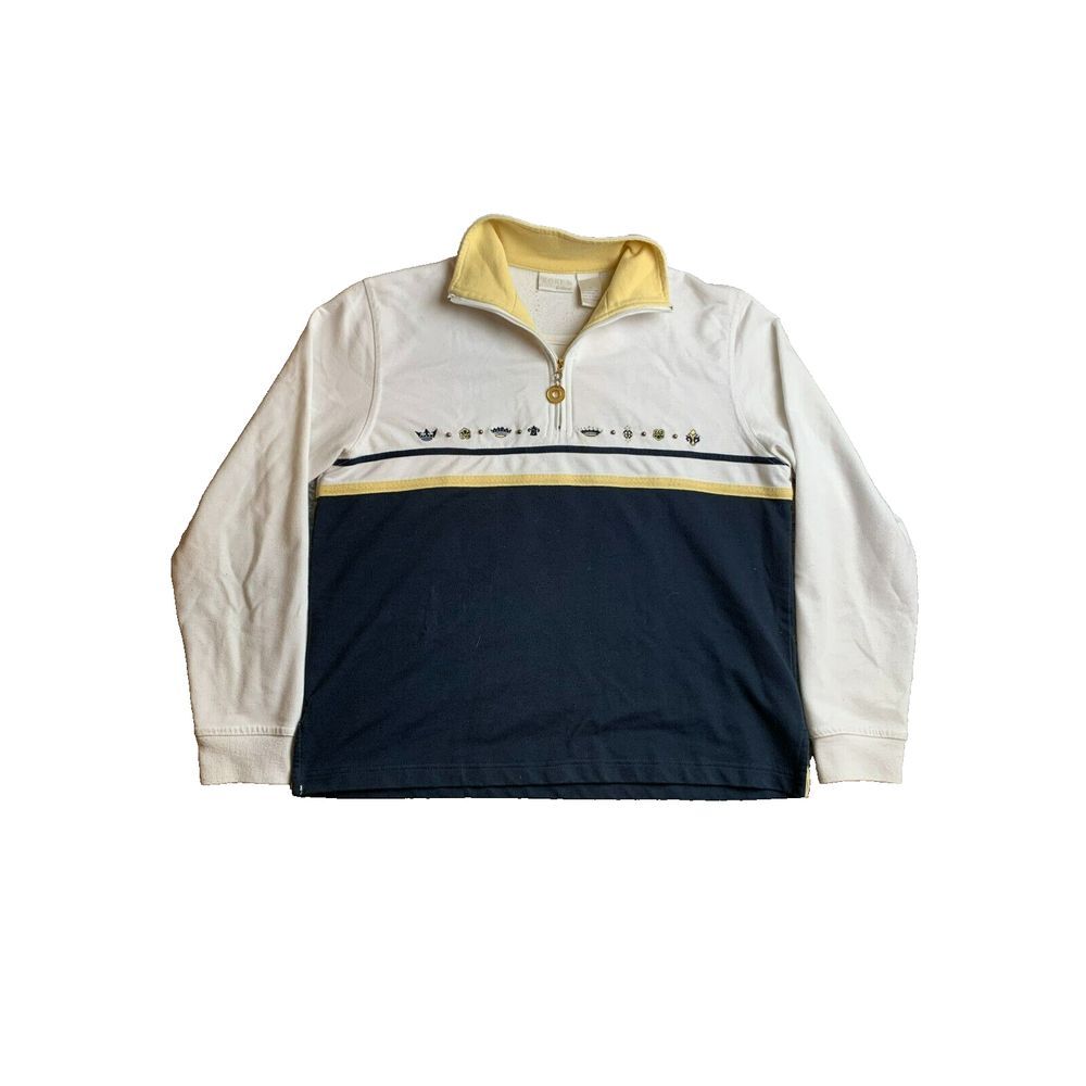 Koret K-Wear Sweathirt‎ Adult Medium Navy White 1/4 Zip Mock Neck Fleece Mens